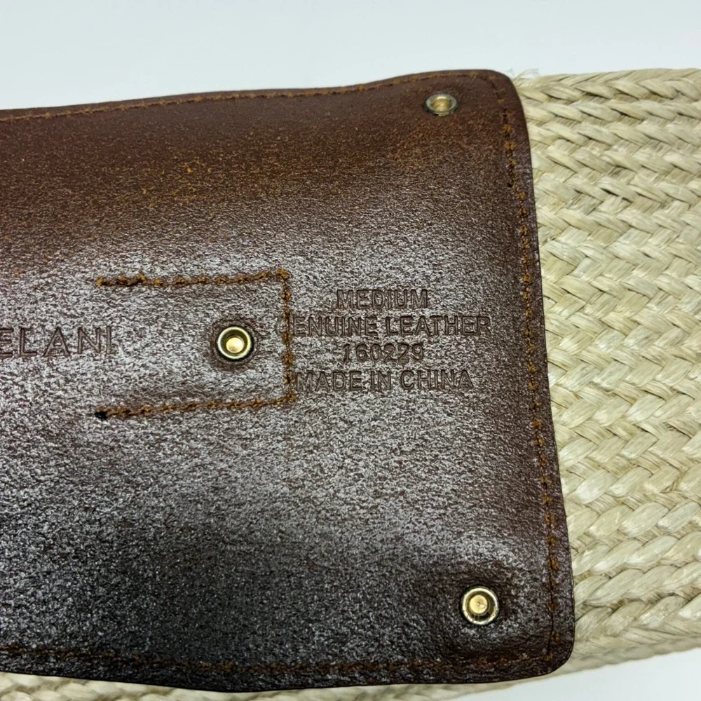 Antonio Melani Wide Waist Cincher Belt Womens M Brown Leather Woven Raffia Straw